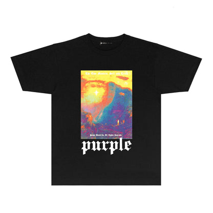 Purple Colorful Volcano Graphic T-Shirt Short Sleeve Casual Streetwear Tee PUR126