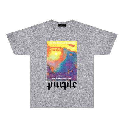 Purple Colorful Volcano Graphic T-Shirt Short Sleeve Casual Streetwear Tee PUR126