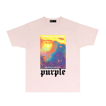 Purple Colorful Volcano Graphic T-Shirt Short Sleeve Casual Streetwear Tee PUR126