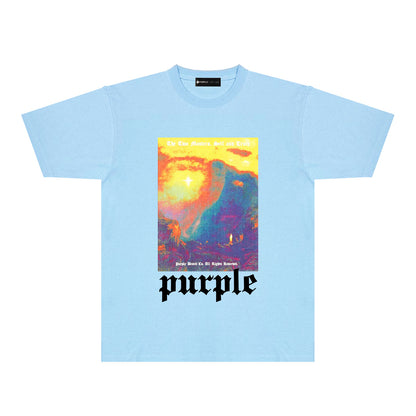 Purple Colorful Volcano Graphic T-Shirt Short Sleeve Casual Streetwear Tee PUR126