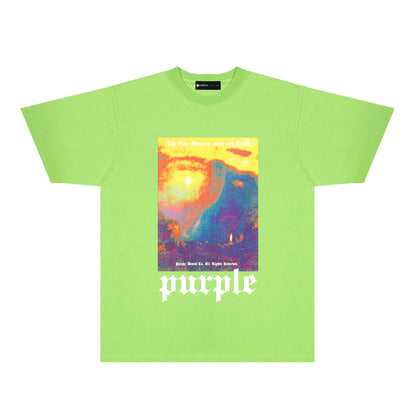 Purple Colorful Volcano Graphic T-Shirt Short Sleeve Casual Streetwear Tee PUR126