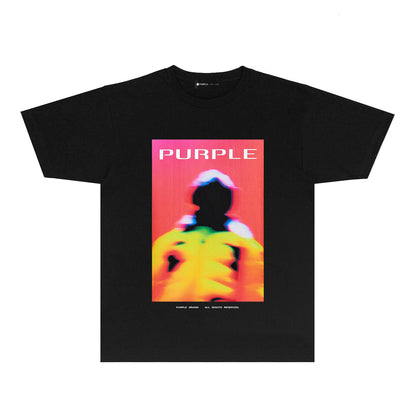 Purple Abstract Color Graphic T-Shirt Short Sleeve Casual Streetwear Tee PUR127
