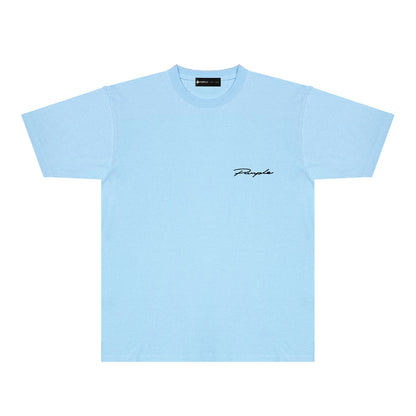 Purple Cursive Small Letter Graphic T-Shirt Short Sleeve Casual Streetwear Tee PUR128