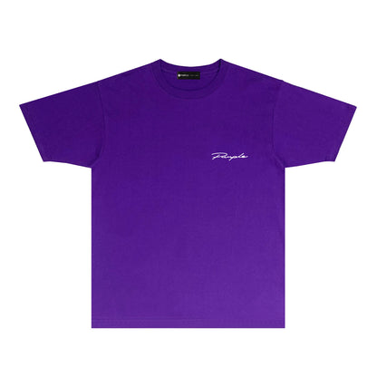 Purple Cursive Small Letter Graphic T-Shirt Short Sleeve Casual Streetwear Tee PUR128
