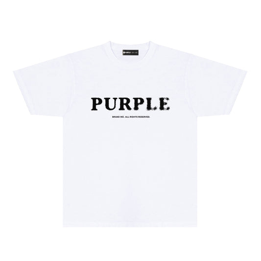 Purple Mist Effect Text Graphic T-Shirt Short Sleeve Casual Streetwear Tee PUR129