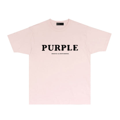 Purple Mist Effect Text Graphic T-Shirt Short Sleeve Casual Streetwear Tee PUR129
