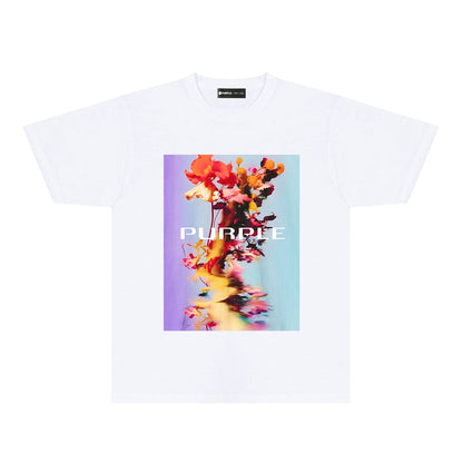 Purple Floral Graphic T-Shirt Short Sleeve Casual Streetwear Tee PUR131