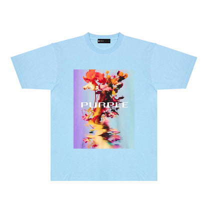 Purple Floral Graphic T-Shirt Short Sleeve Casual Streetwear Tee PUR131