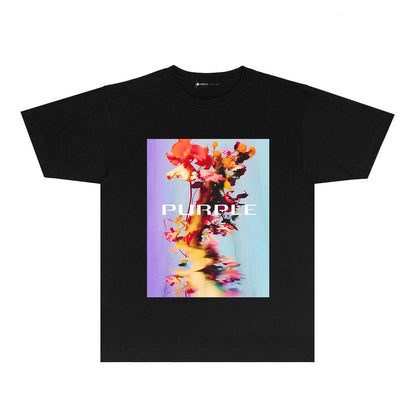 Purple Floral Graphic T-Shirt Short Sleeve Casual Streetwear Tee PUR131
