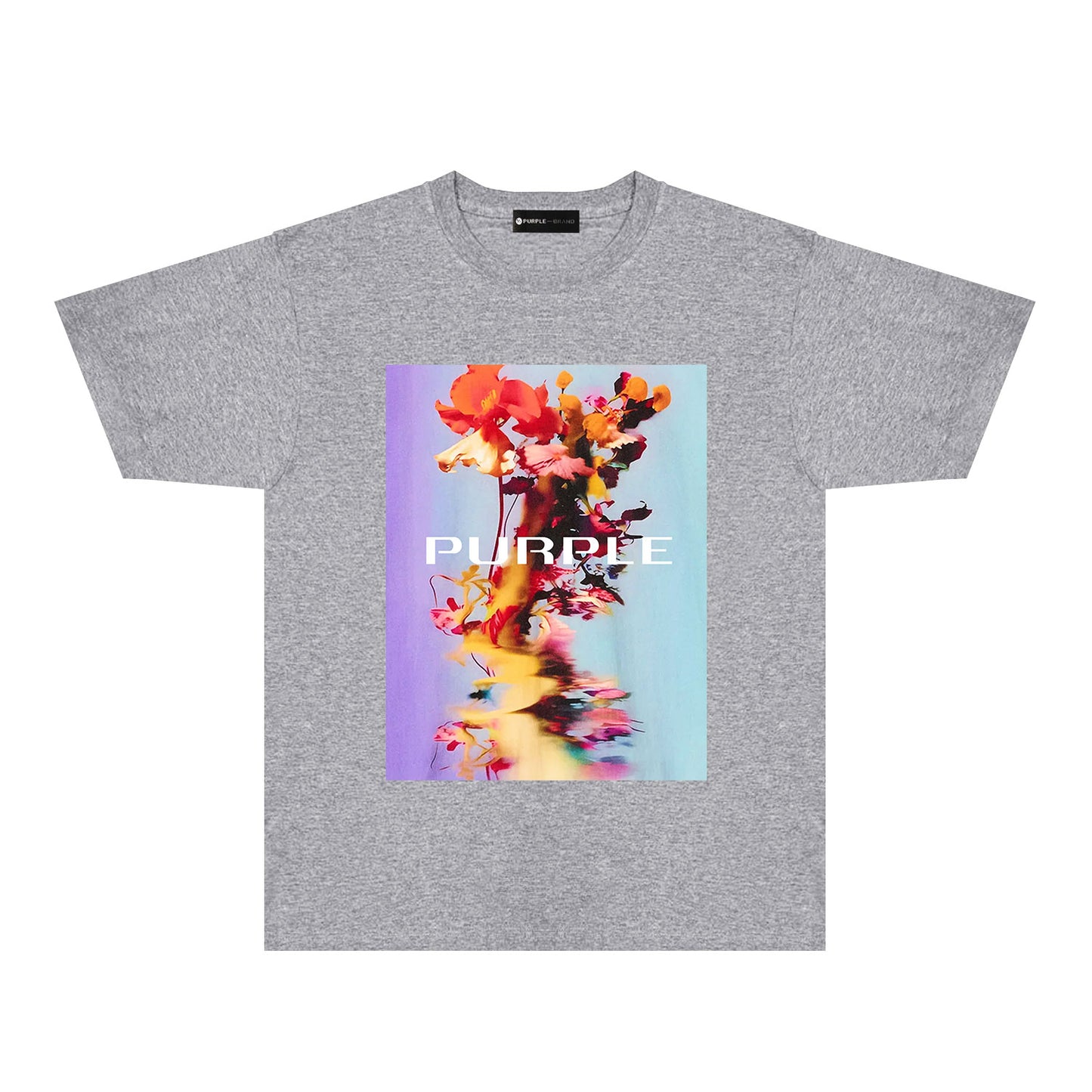 Purple Floral Graphic T-Shirt Short Sleeve Casual Streetwear Tee PUR131