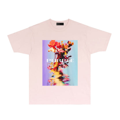 Purple Floral Graphic T-Shirt Short Sleeve Casual Streetwear Tee PUR131