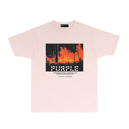 Purple Forest Wildfire Graphic T-Shirt Short Sleeve Casual Streetwear Tee PUR134