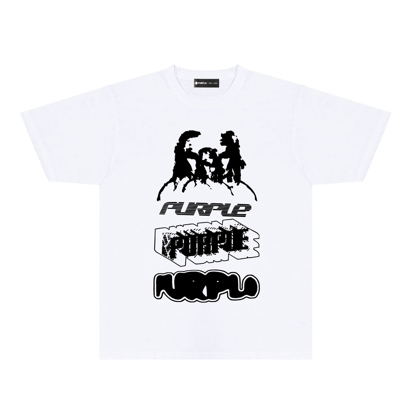 Purple White Graffiti Graphic T-Shirt Short Sleeve Casual Streetwear Tee PUR138
