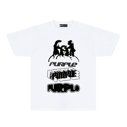 Purple White Graffiti Graphic T-Shirt Short Sleeve Casual Streetwear Tee PUR138