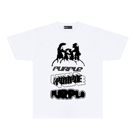 Purple White Graffiti Graphic T-Shirt Short Sleeve Casual Streetwear Tee PUR138