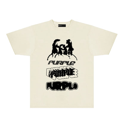 Purple White Graffiti Graphic T-Shirt Short Sleeve Casual Streetwear Tee PUR138