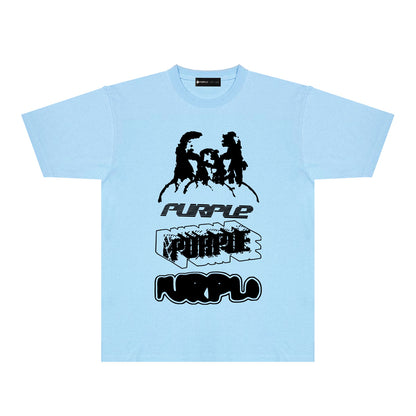 Purple White Graffiti Graphic T-Shirt Short Sleeve Casual Streetwear Tee PUR138