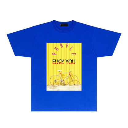 Purple Bicycle Graphic T-Shirt Short Sleeve Casual Streetwear Tee PUR140