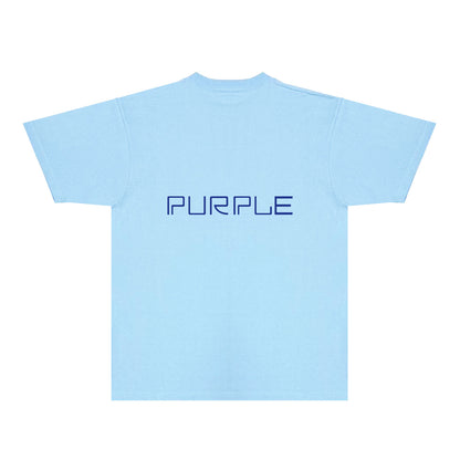 Purple Blue Letter Graphic T-Shirt Short Sleeve Casual Streetwear Tee PUR145