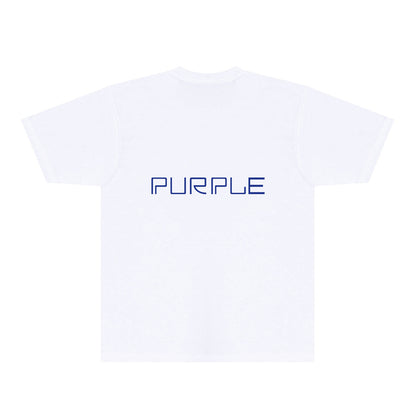 Purple Blue Letter Graphic T-Shirt Short Sleeve Casual Streetwear Tee PUR145