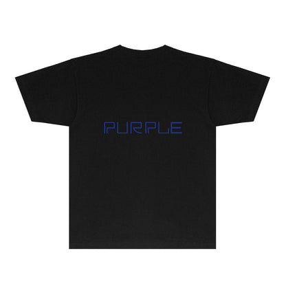 Purple Blue Letter Graphic T-Shirt Short Sleeve Casual Streetwear Tee PUR145
