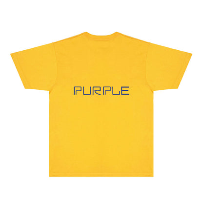 Purple Blue Letter Graphic T-Shirt Short Sleeve Casual Streetwear Tee PUR145