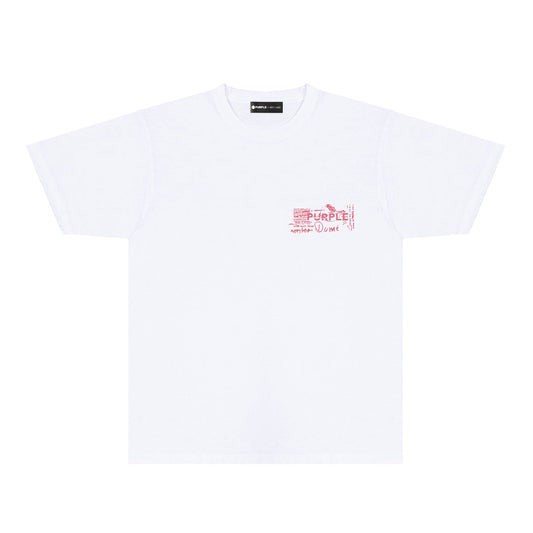 Purple Distressed Text Graphic T-Shirt Short Sleeve Casual Streetwear Tee PUR146