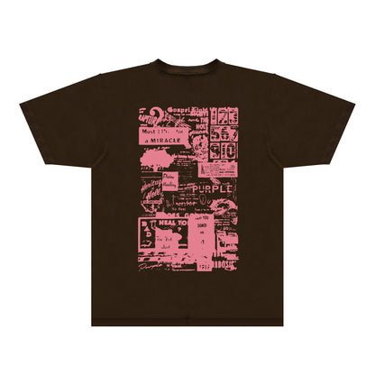 Purple Distressed Text Graphic T-Shirt Short Sleeve Casual Streetwear Tee PUR146