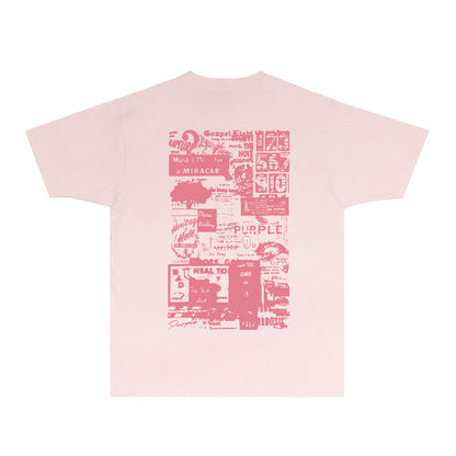 Purple Distressed Text Graphic T-Shirt Short Sleeve Casual Streetwear Tee PUR146