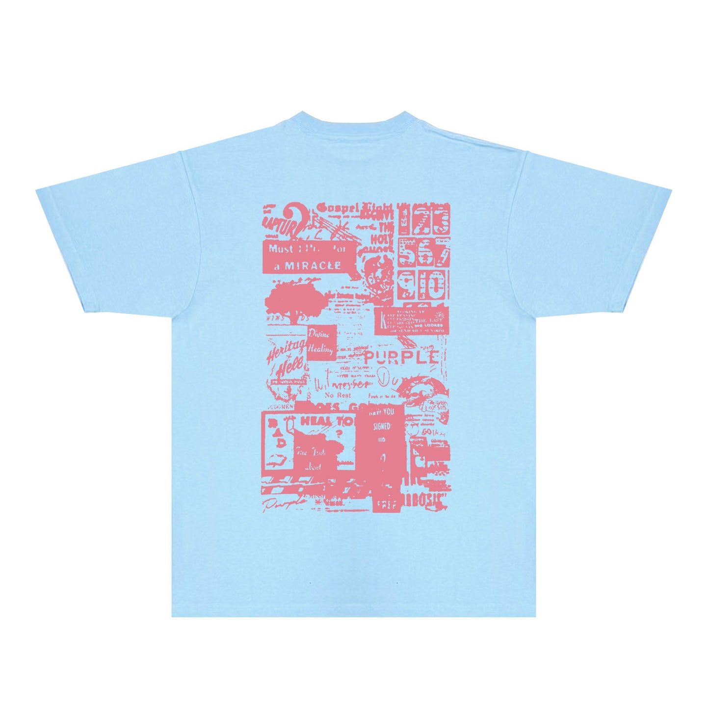 Purple Distressed Text Graphic T-Shirt Short Sleeve Casual Streetwear Tee PUR146