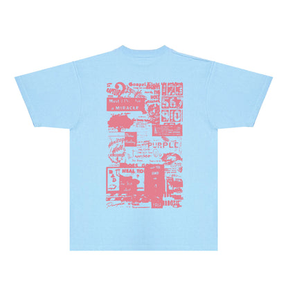 Purple Distressed Text Graphic T-Shirt Short Sleeve Casual Streetwear Tee PUR146