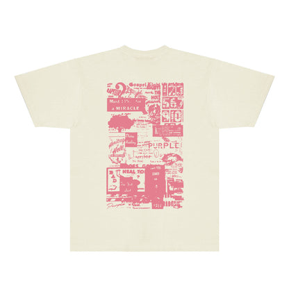 Purple Distressed Text Graphic T-Shirt Short Sleeve Casual Streetwear Tee PUR146
