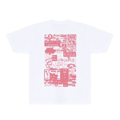 Purple Distressed Text Graphic T-Shirt Short Sleeve Casual Streetwear Tee PUR146