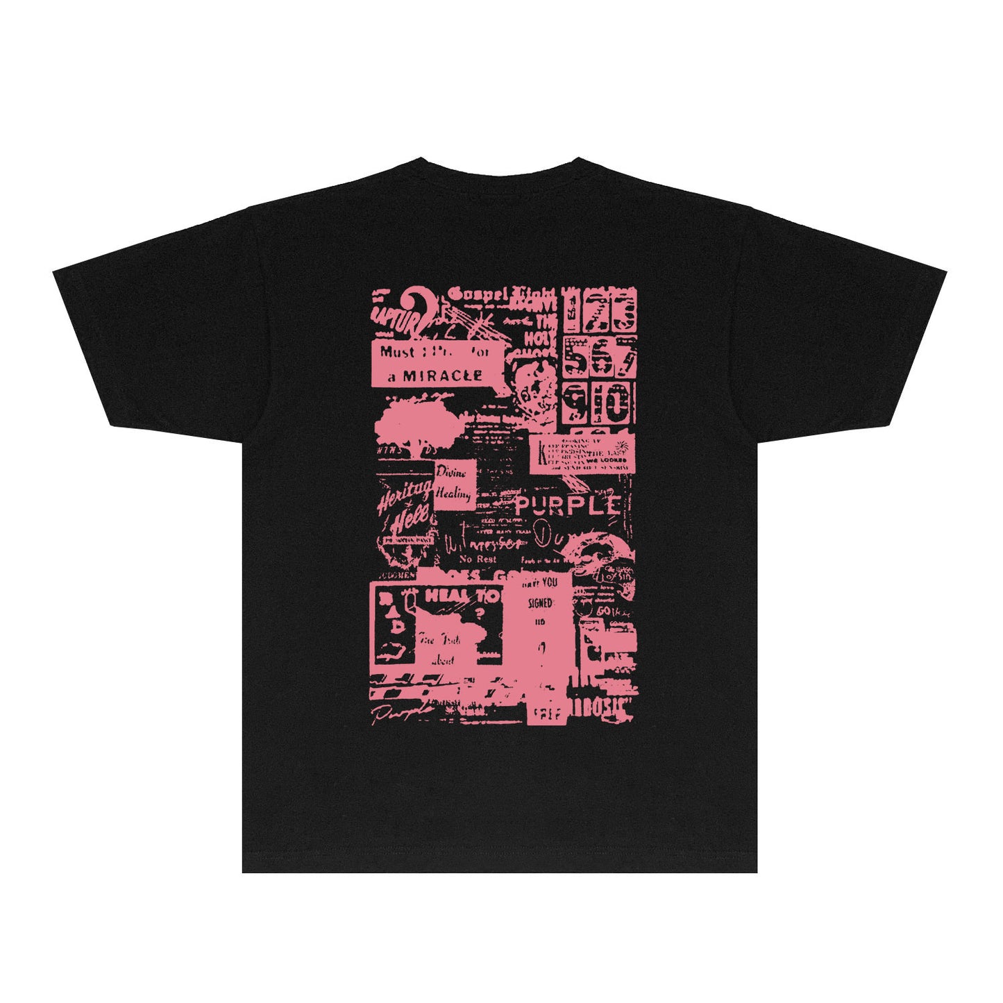 Purple Distressed Text Graphic T-Shirt Short Sleeve Casual Streetwear Tee PUR146
