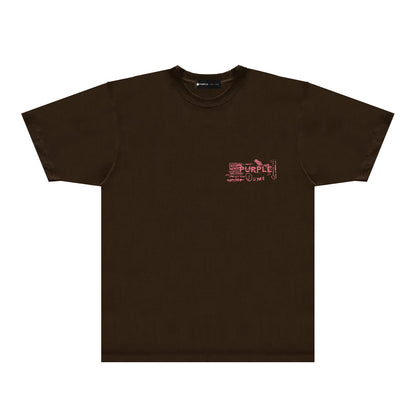 Purple Distressed Text Graphic T-Shirt Short Sleeve Casual Streetwear Tee PUR146