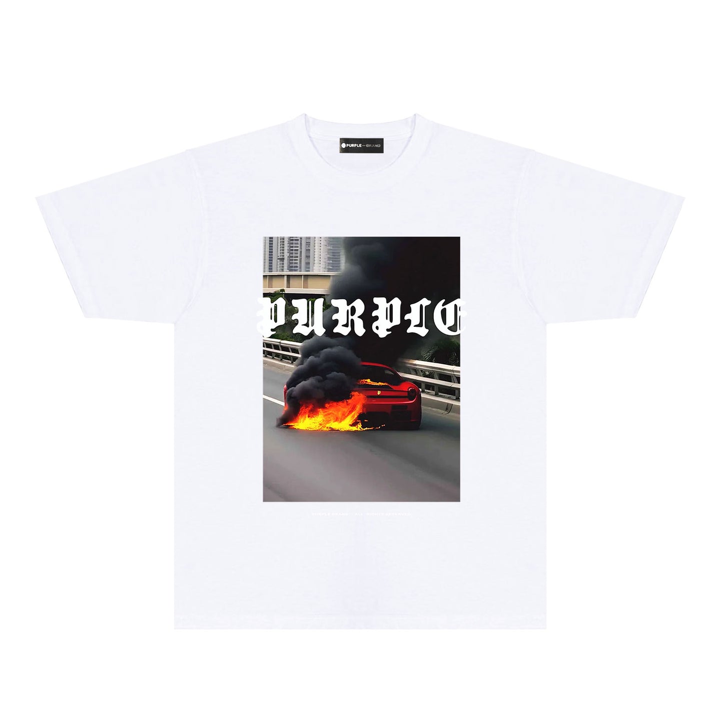 Purple Burning Car Graphic T-Shirt Short Sleeve Casual Streetwear Tee PUR150