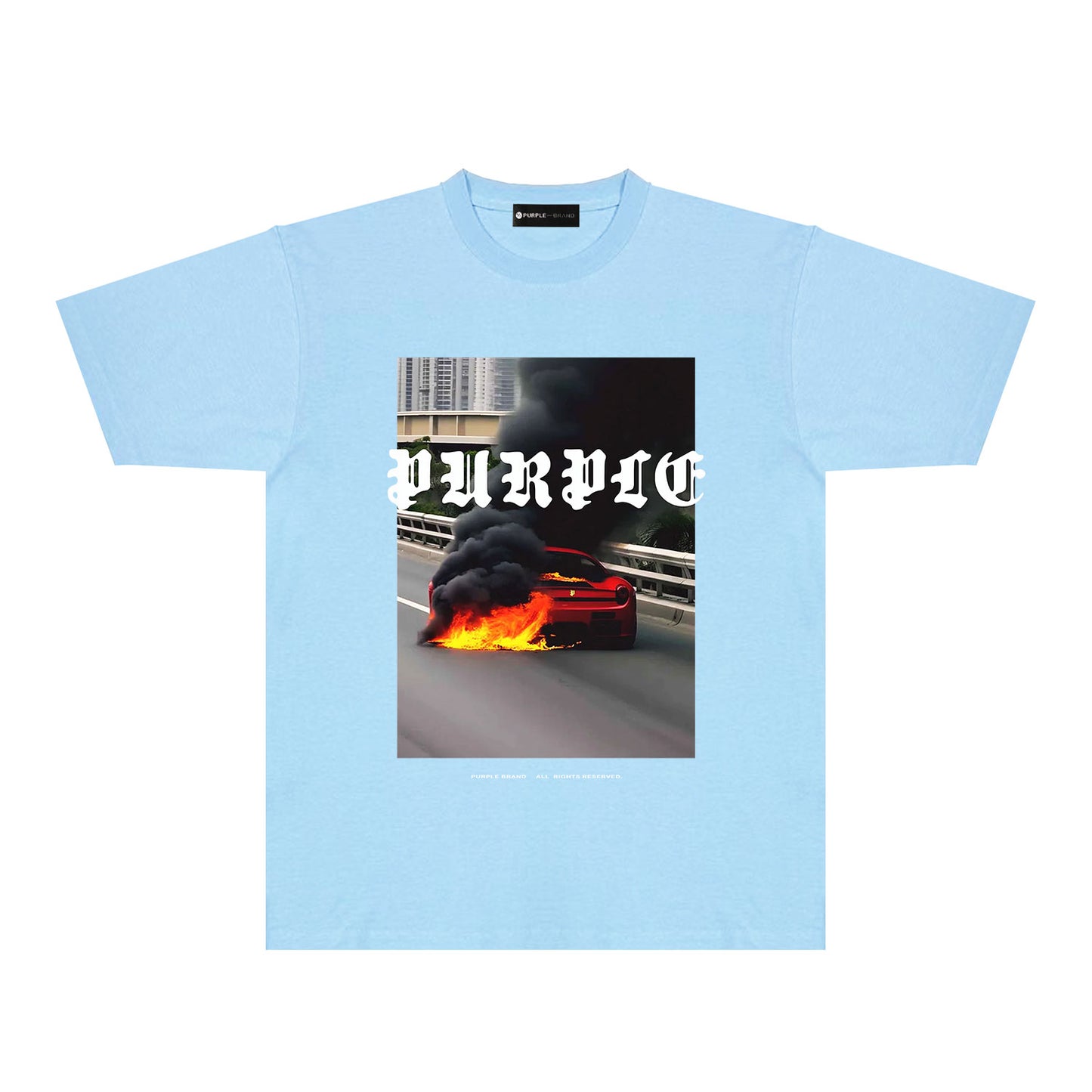 Purple Burning Car Graphic T-Shirt Short Sleeve Casual Streetwear Tee PUR150