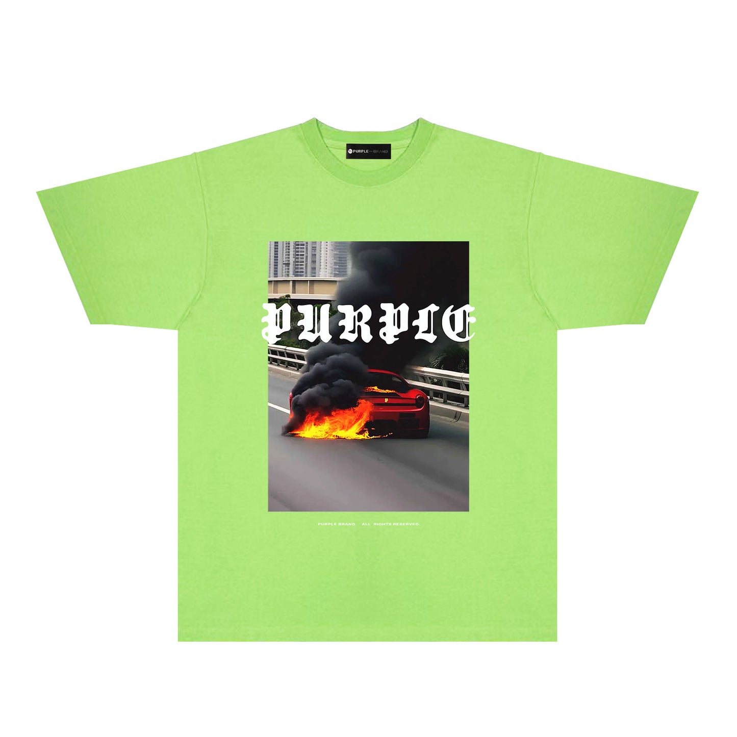 Purple Burning Car Graphic T-Shirt Short Sleeve Casual Streetwear Tee PUR150