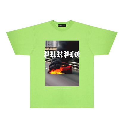 Purple Burning Car Graphic T-Shirt Short Sleeve Casual Streetwear Tee PUR150