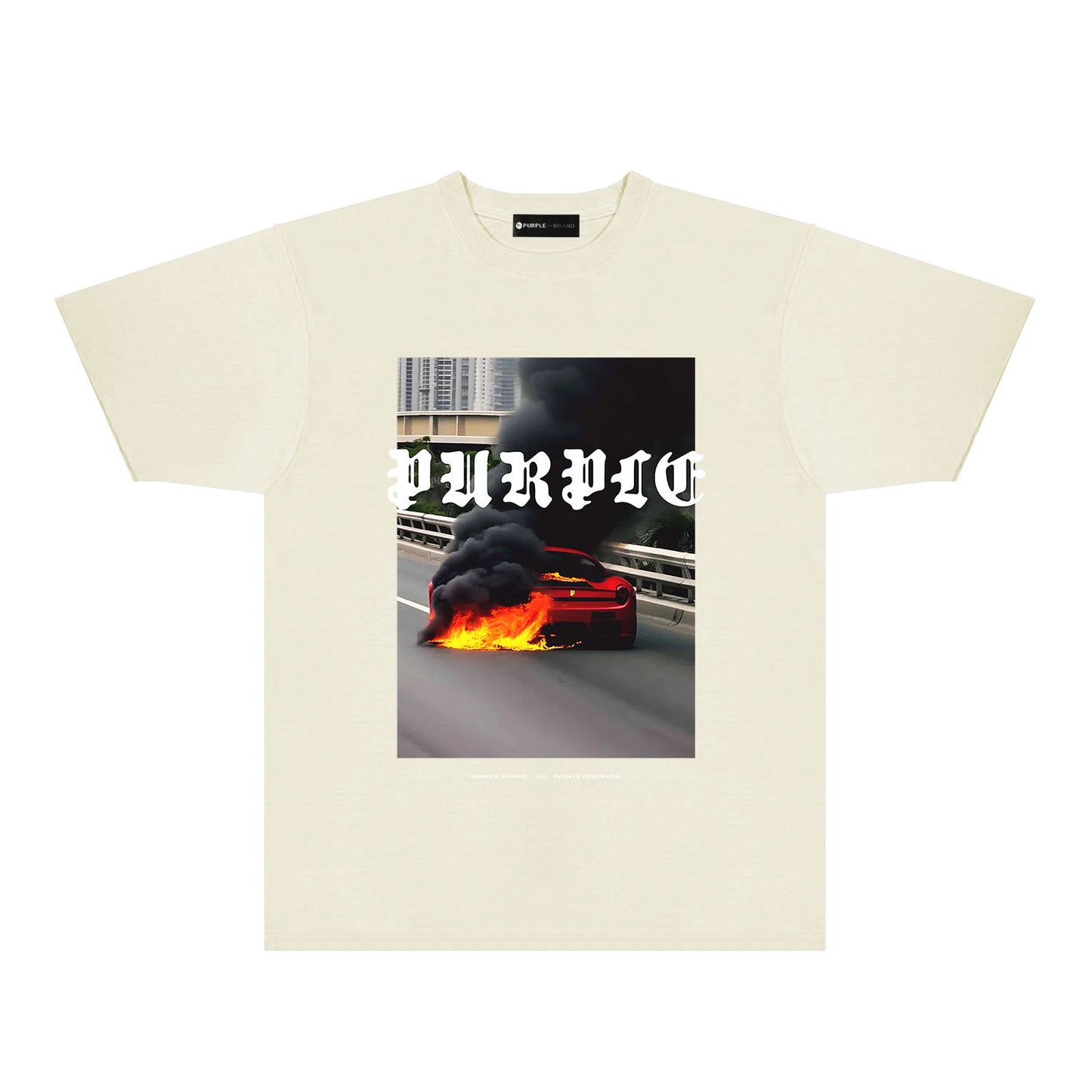 Purple Burning Car Graphic T-Shirt Short Sleeve Casual Streetwear Tee PUR150
