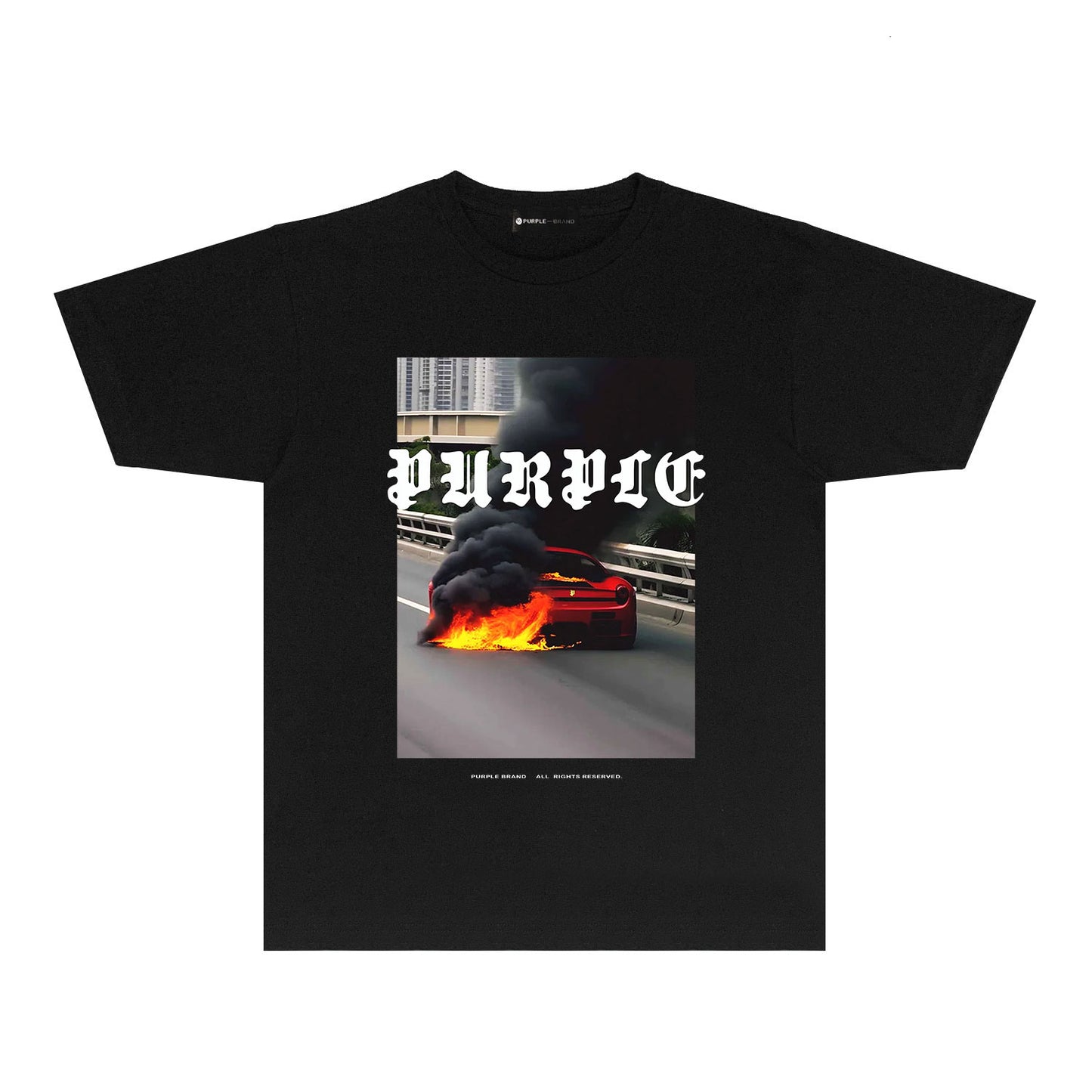 Purple Burning Car Graphic T-Shirt Short Sleeve Casual Streetwear Tee PUR150