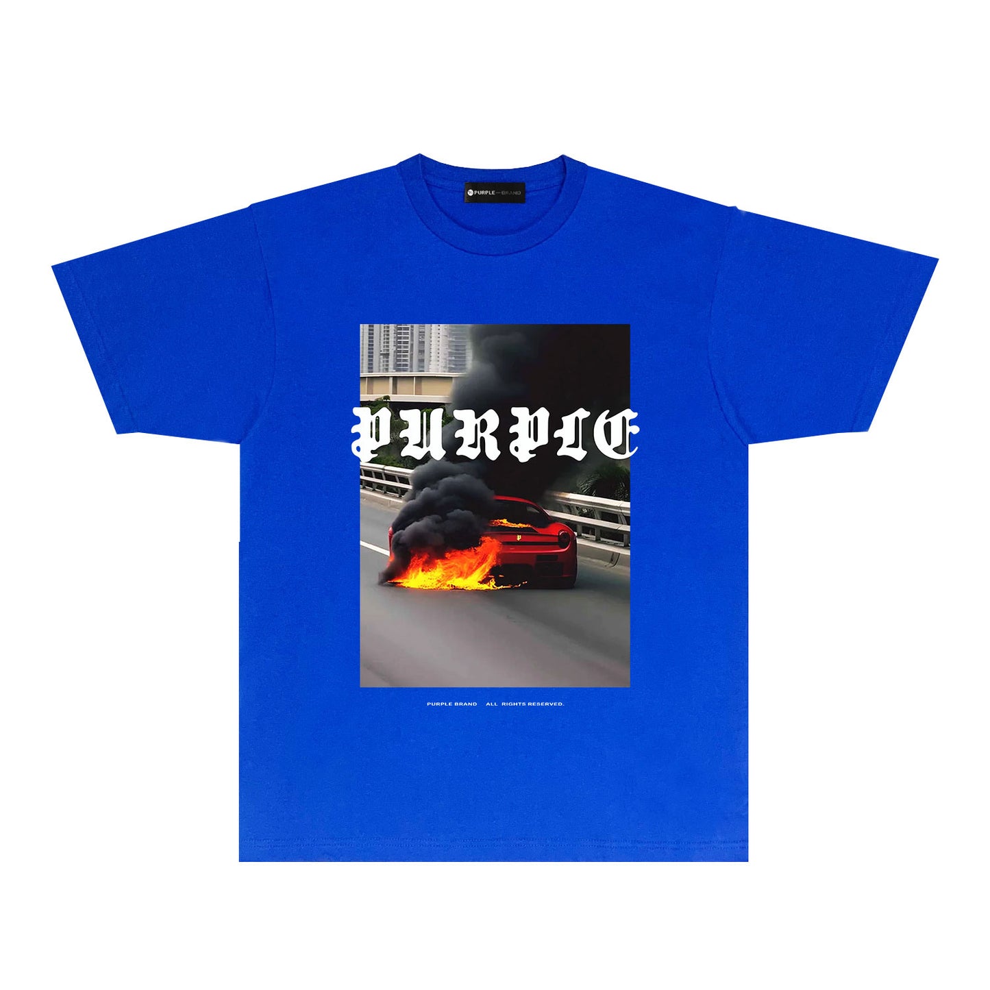 Purple Burning Car Graphic T-Shirt Short Sleeve Casual Streetwear Tee PUR150