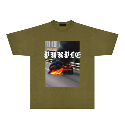 Purple Burning Car Graphic T-Shirt Short Sleeve Casual Streetwear Tee PUR150