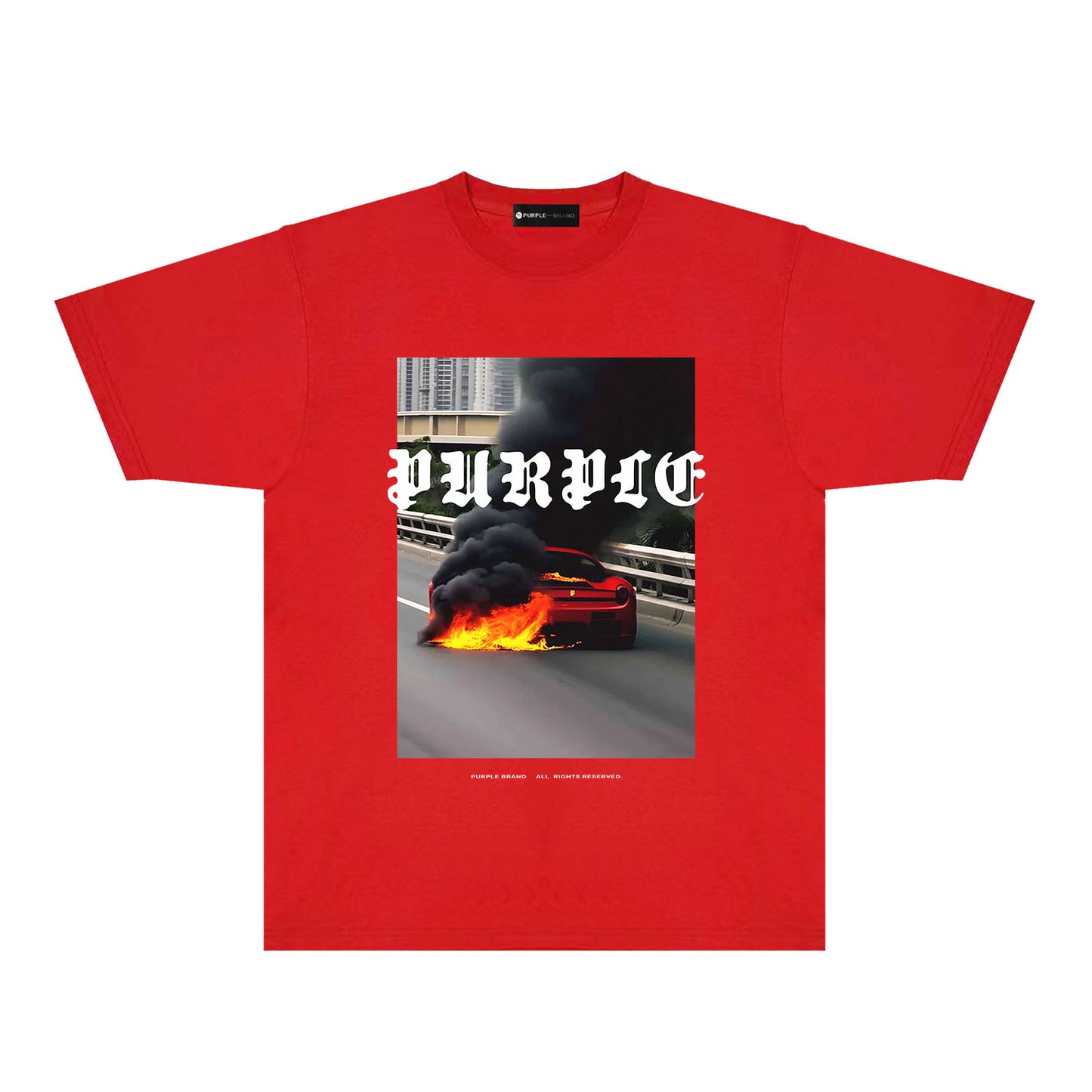 Purple Burning Car Graphic T-Shirt Short Sleeve Casual Streetwear Tee PUR150