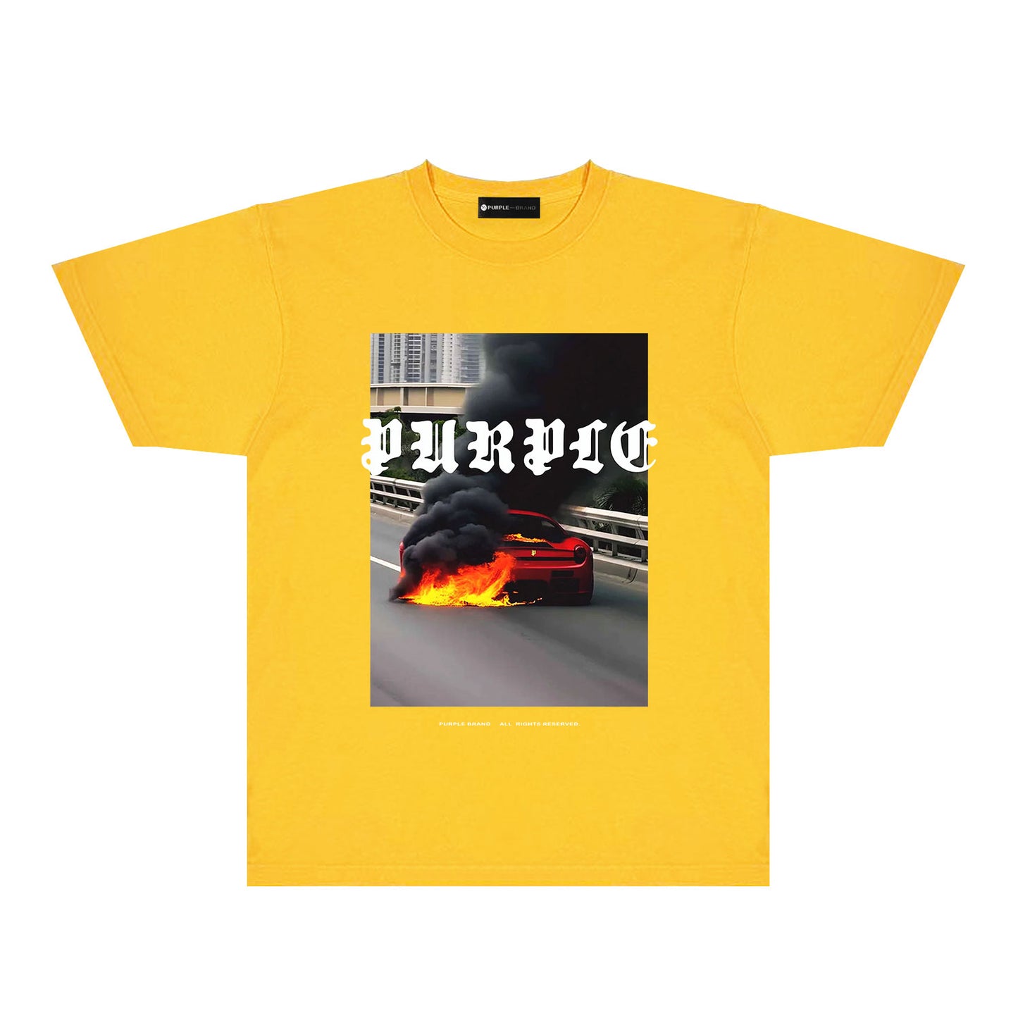 Purple Burning Car Graphic T-Shirt Short Sleeve Casual Streetwear Tee PUR150