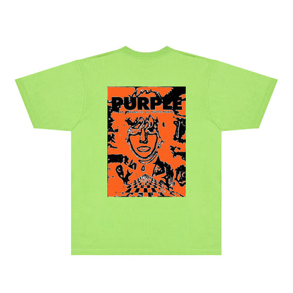 Purple Orange Face Graphic T-Shirt Short Sleeve Casual Streetwear Tee PUR151