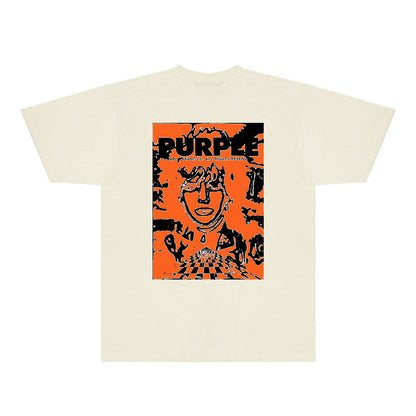 Purple Orange Face Graphic T-Shirt Short Sleeve Casual Streetwear Tee PUR151