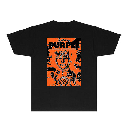 Purple Orange Face Graphic T-Shirt Short Sleeve Casual Streetwear Tee PUR151