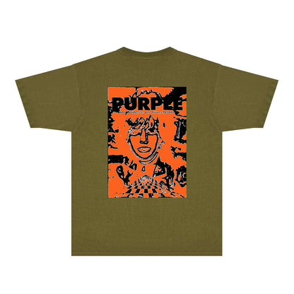 Purple Orange Face Graphic T-Shirt Short Sleeve Casual Streetwear Tee PUR151
