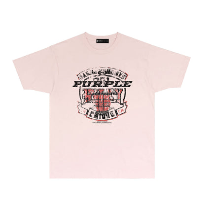Purple Cracked Shield Graphic T-Shirt Short Sleeve Casual Streetwear Tee PUR156